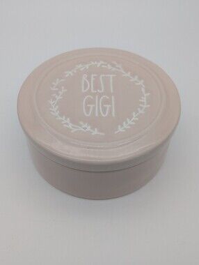 Rae Dunn Best Gigi Round Ceramic Trinket Box in Blush Pink